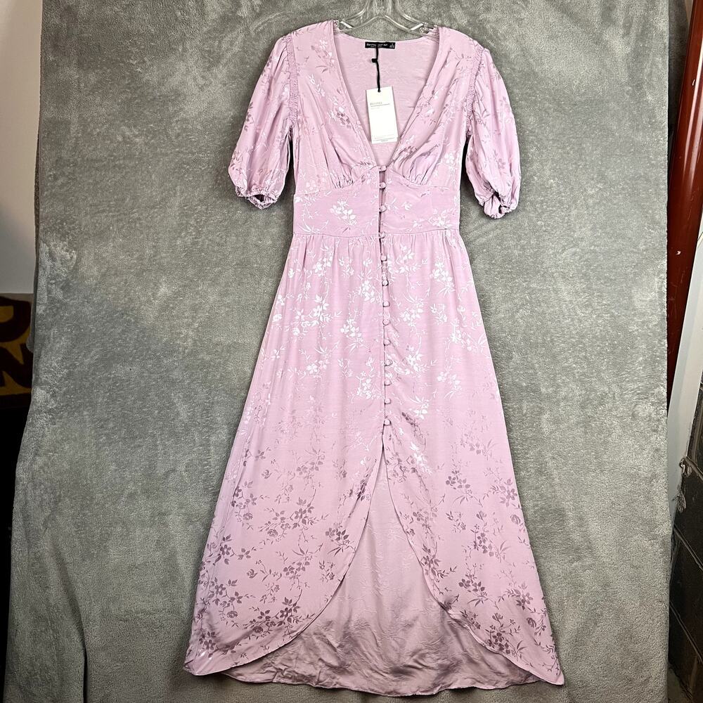 Bershka Night Out Dress Womens S Pink Floral Midi Corset Button Cap Sleeves NWT